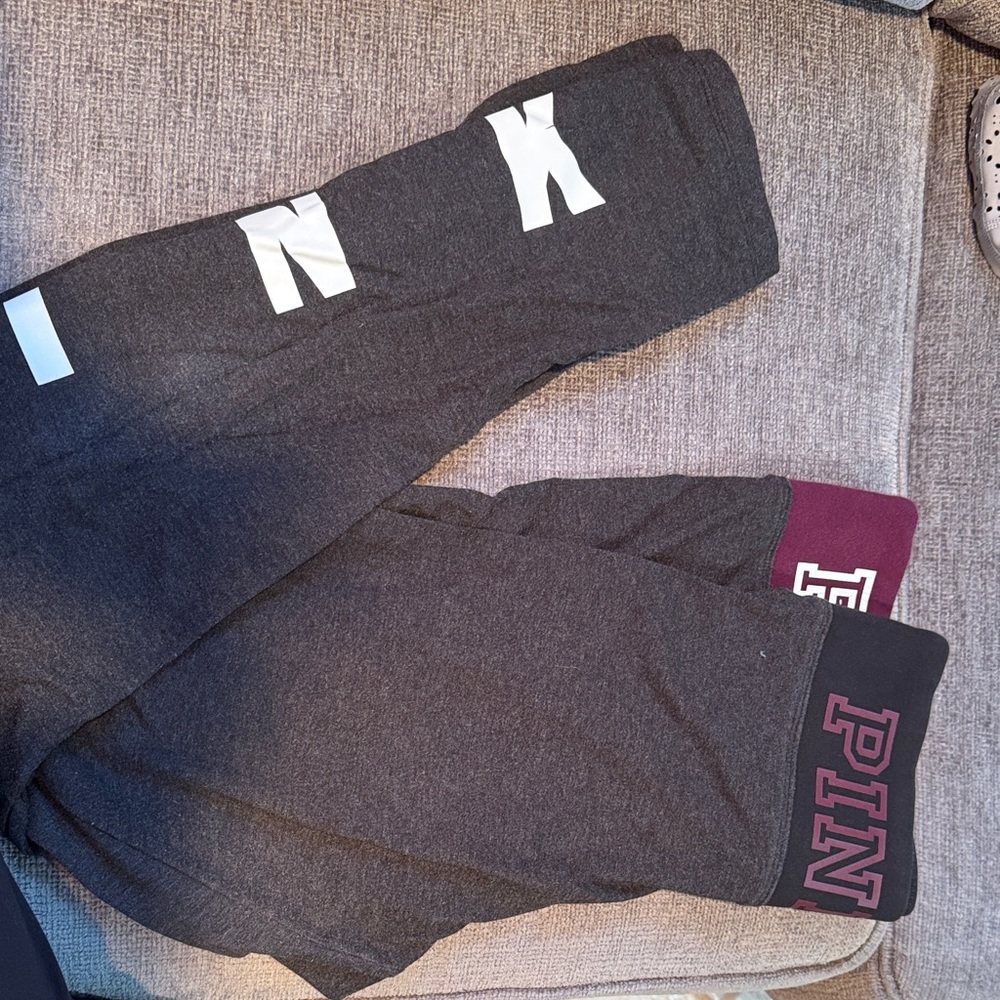 PINK Victoria's Secret Dark Gray Leggings with Bold Branding